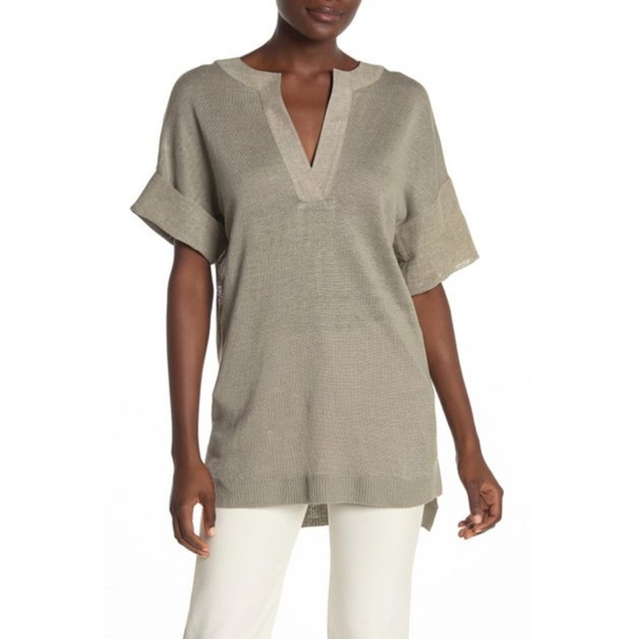 Lafayette 148 New York 100% Linen Tunic Top Size Medium Sage Green - Picture 3 of 16